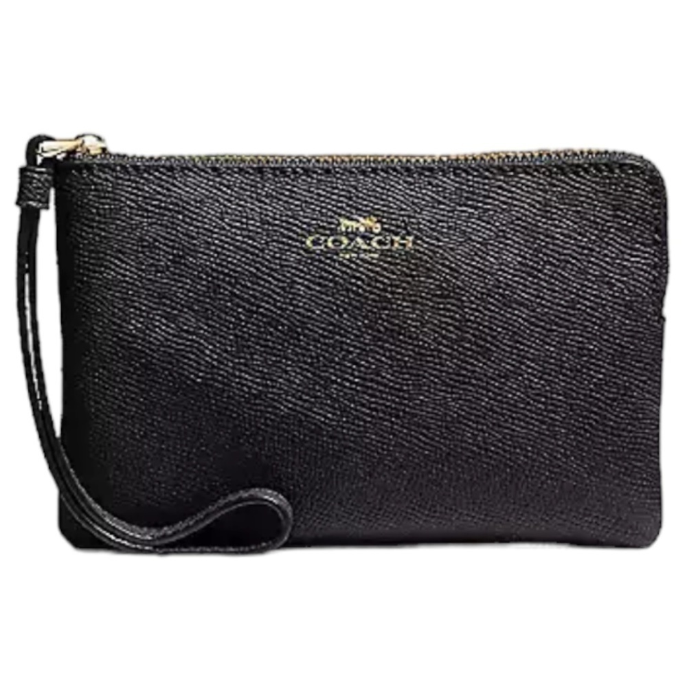 New Coach Corner Zip Wristlet Leather Wallet 58032 Authentic Gold Black